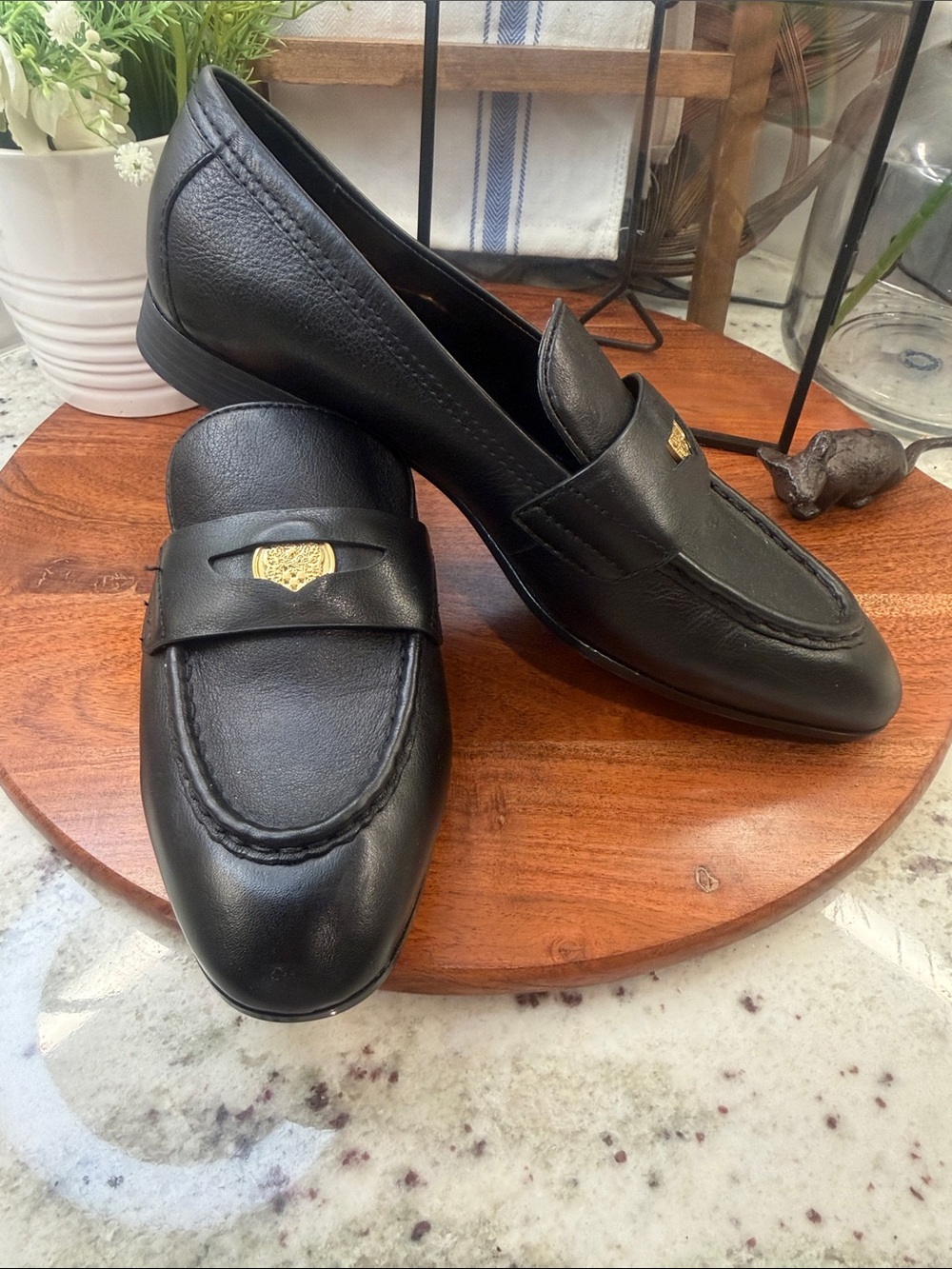 Vince Camuto Leather Slip-On Loafers with Gold Accent. - Picture 4 of 9